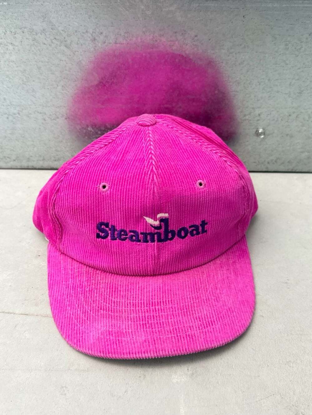 Vtg 80s 90s Steamboat Ski Resort Pink Corduroy Snapback Hat Green Underbrim